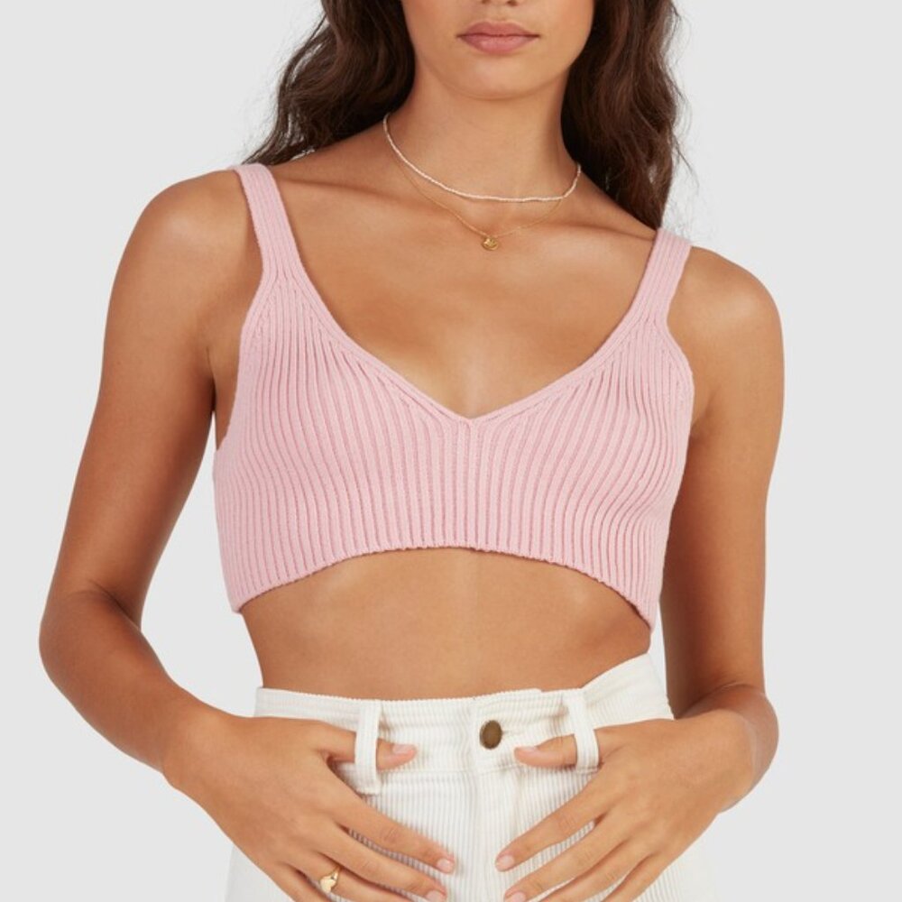 Billabong Sandstorm Ribbed Knit Crop Top - Pale Pink - Size Large